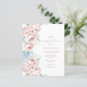 Budget Rosa & Blau Blume Brautdusche Einladung (Stehend Vorderseite)