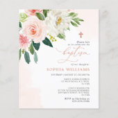 Budget Rosa Blume Taufe Einladung (Vorderseite)