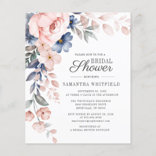 Budget-Rosa-Blumen-Hochzeitsdusche-Einladung