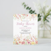 Budget Rosa Blumendusche Einladung (Stehend Vorderseite)