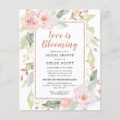 Budget Rosa Blumendusche Einladung (Vorderseite)