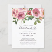 Budget Rosa Blumenfeier zum Leben Einladung (Vorderseite)