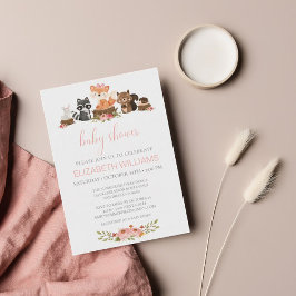 Budget Rosa Blumenwaldlandtiere Kinderdusche Einladung