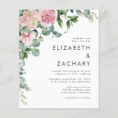 Budget Rosa Blumenwasser Hochzeit Einladung (Vorderseite)