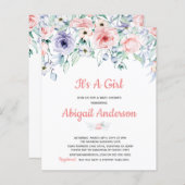 Budget Rosa Blush Bloral Baby Dusche Einladung (Vorne/Hinten)