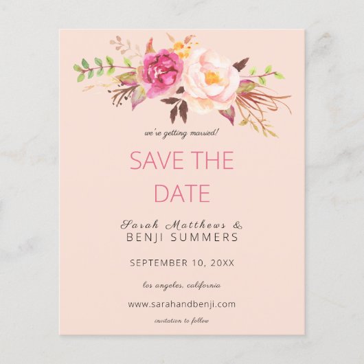 Budget Rosa Blütenblau Save the Date - Rosa Flyer (Vorne)