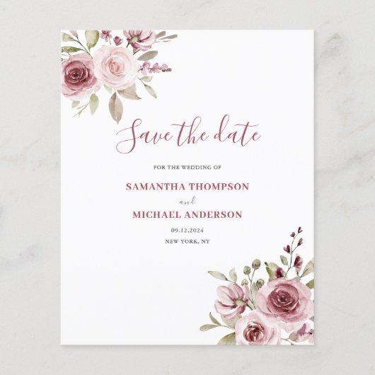 Budget Rosa Blütenhochzeit retten Datum Flyer (Vorne)
