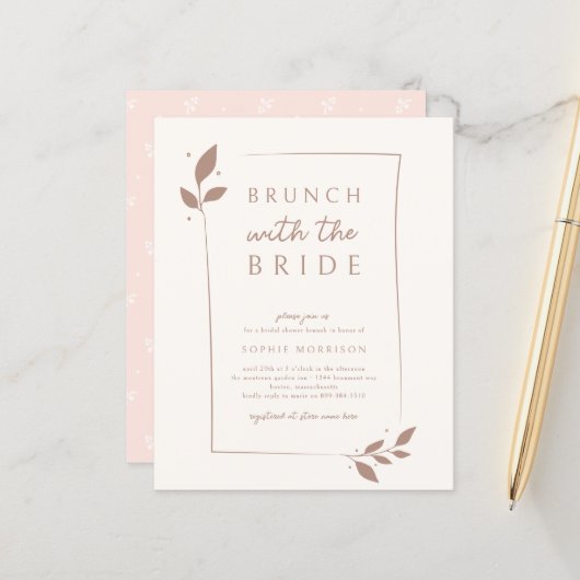 Budget Rosa Botanisches Brunch Brautparty (Vorderseite/Rückseite Beispiel)