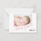 Budget Rosa Drehbuch Foto Babydusche Vielen Dank Mitteilungskarte (Vorderseite)