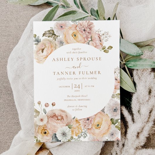 Budget Rosa Elegant Botanische Hochzeit mit Flora Einladung