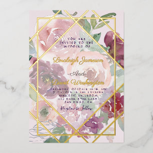 Budget Rosa floral und gold geometrisch Folieneinladung