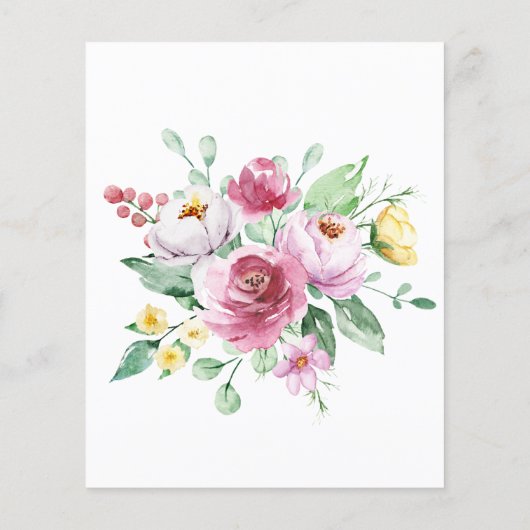 Budget Rosa Gelbe Blütenhochzeit Einladung (Rückseite)