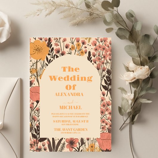 Budget Rosa Gelborange Wildblumen Hochzeit Flyer