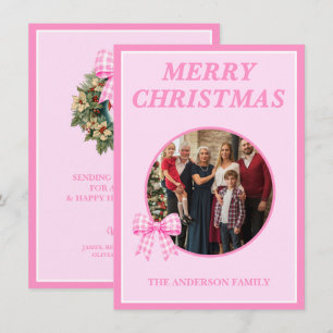Budget Rosa Gingham-Schleife Familienfoto Weihnach Feiertagskarte