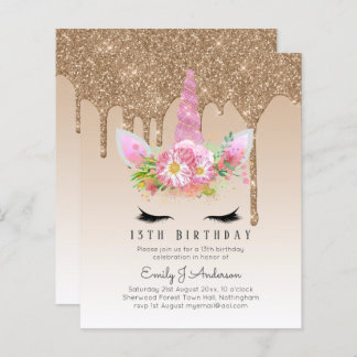 BUDGET Rosa Glitzer Einhorn Girls Birthday Einladu