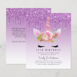 BUDGET Rosa Glitzer Einhorn Girls Birthday Einladu