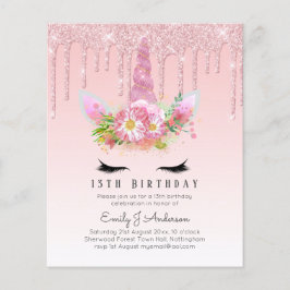 BUDGET Rosa Glitzer Einhorn Girls Birthday Einladu Flyer