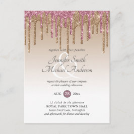 Budget Rosa Glitzer Rose Gold WEDING EINLADUNG Postkarte