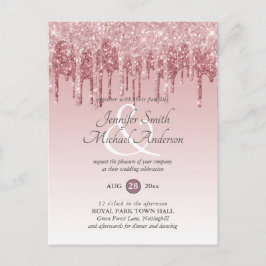 Budget Rosa Glitzer Rose Gold WEDING EINLADUNG Postkarte
