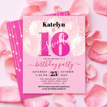 Budget Rosa Glitzer Süß 16 Ballons Einladung
