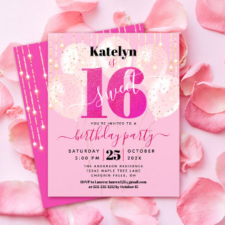 Budget Rosa Glitzer Süß 16 Ballons Einladung