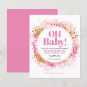 Budget Rosa & Gold Glitzer Kinderdusche Einladung (Vorne/Hinten)