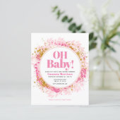 Budget Rosa & Gold Glitzer Kinderdusche Einladung (Stehend Vorderseite)