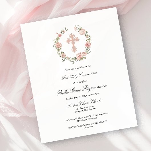 Budget Rosa Kreuz Kranz Erste Kommune Einladung