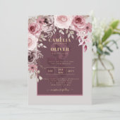 BUDGET Rosa Maroon Wine Floral Wedding INVITE Einladung (Stehend Vorderseite)
