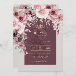 BUDGET Rosa Maroon Wine Floral Wedding INVITE Einladung