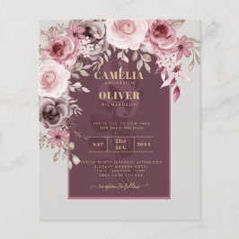 BUDGET Rosa Maroon Wine Floral Wedding INVITE Flyer