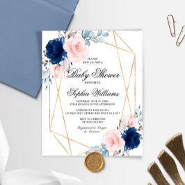 Budget Rosa & Navy Blue Baby Dusche Einladung