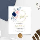 Budget Rosa & Navy Blütendusche Einladung