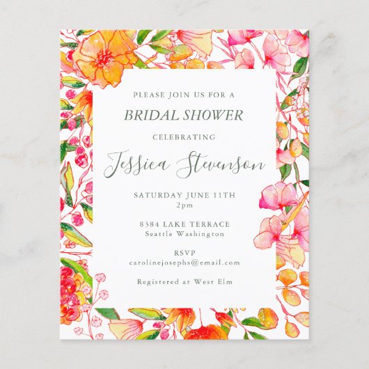 Budget Rosa Orange Brautparty Einladung (Vorderseite)