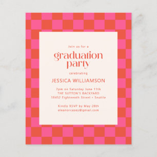 Budget Rosa Orange Checkerboard Abschluss Einladun