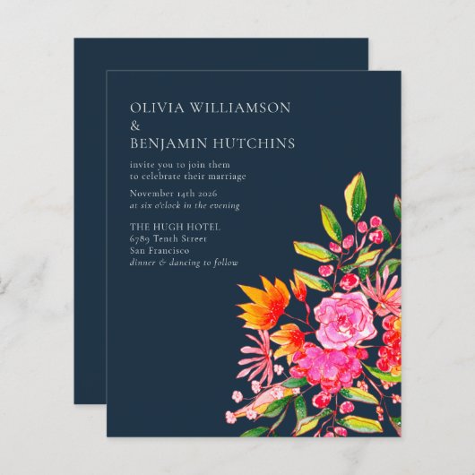 Budget Rosa Orangefarbene Wasserfarben Blume Hochz (Vorne/Hinten)