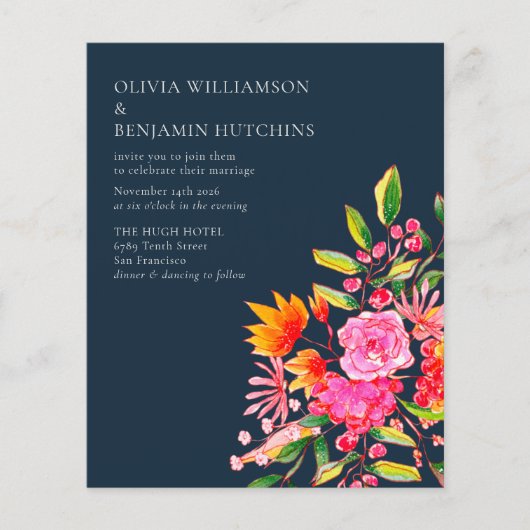 Budget Rosa Orangefarbene Wasserfarben Blume Hochz (Vorderseite)