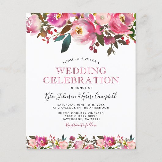 Budget Rosa Peony Floral Wedding Einladung (Vorderseite)