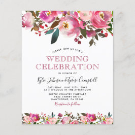 Budget Rosa Peony Floral Wedding Einladung