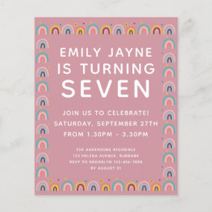 BUDGET Rosa Rainbows Geburtstagsparty Einladung