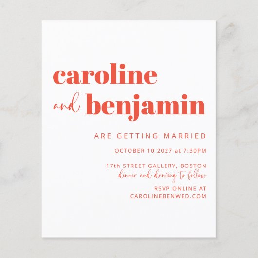 Budget Rosa Red Simple Checkerboard Hochzeit einla (Vorderseite)