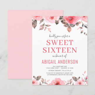 Budget Rosa Rose Floral 16 . Geburtstag Einladung
