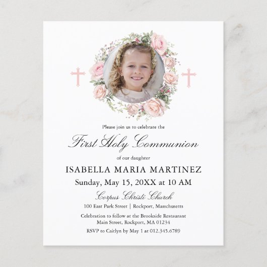 Budget Rosa Rose Foto Floral Erste Heilige Kommune (Vorderseite)