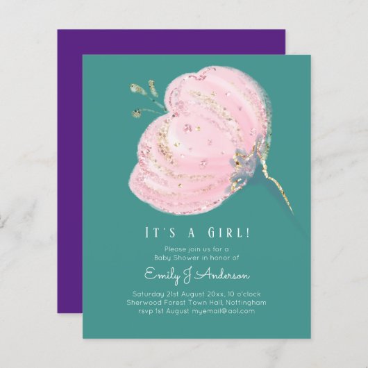 BUDGET Rosa Rose Glitzer mit Girl Baby Dusche (Vorne/Hinten)