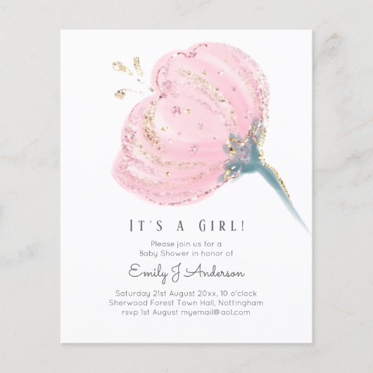 BUDGET Rosa Rose Glitzer mit Girl Baby Dusche (Vorderseite)