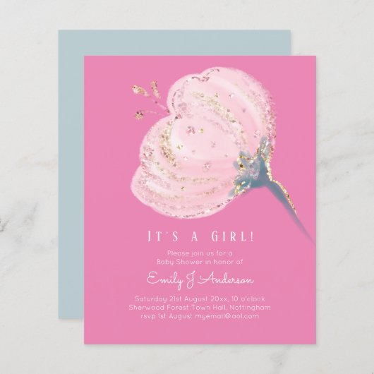 BUDGET Rosa Rose Glitzer mit Girl Baby Dusche (Vorne/Hinten)