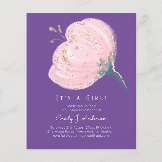 BUDGET Rosa Rose Glitzer mit Girl Baby Dusche (Vorderseite)