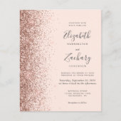 Budget Rosa Rose Gold Glitzer Hochzeit einladen (Vorderseite)