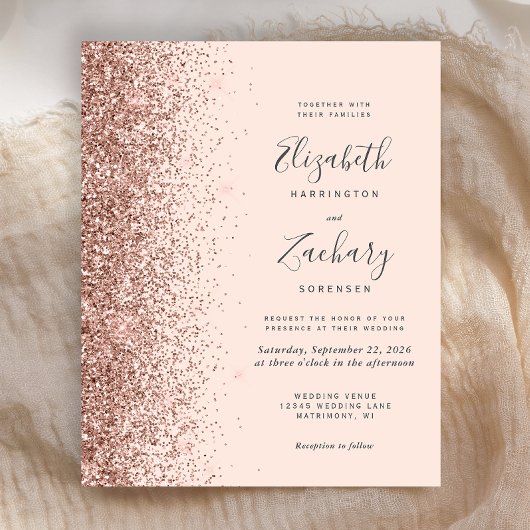 Budget Rosa Rose Gold Glitzer Hochzeit einladen