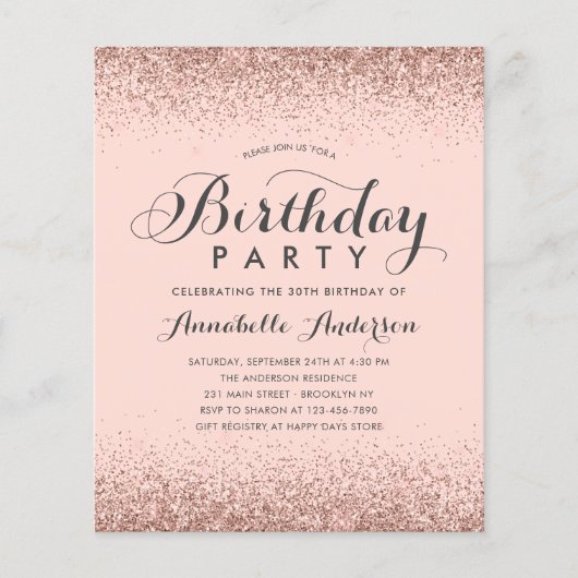 Budget Rosa Rose Gold Glitzer jedes Lebensalter (Vorderseite)